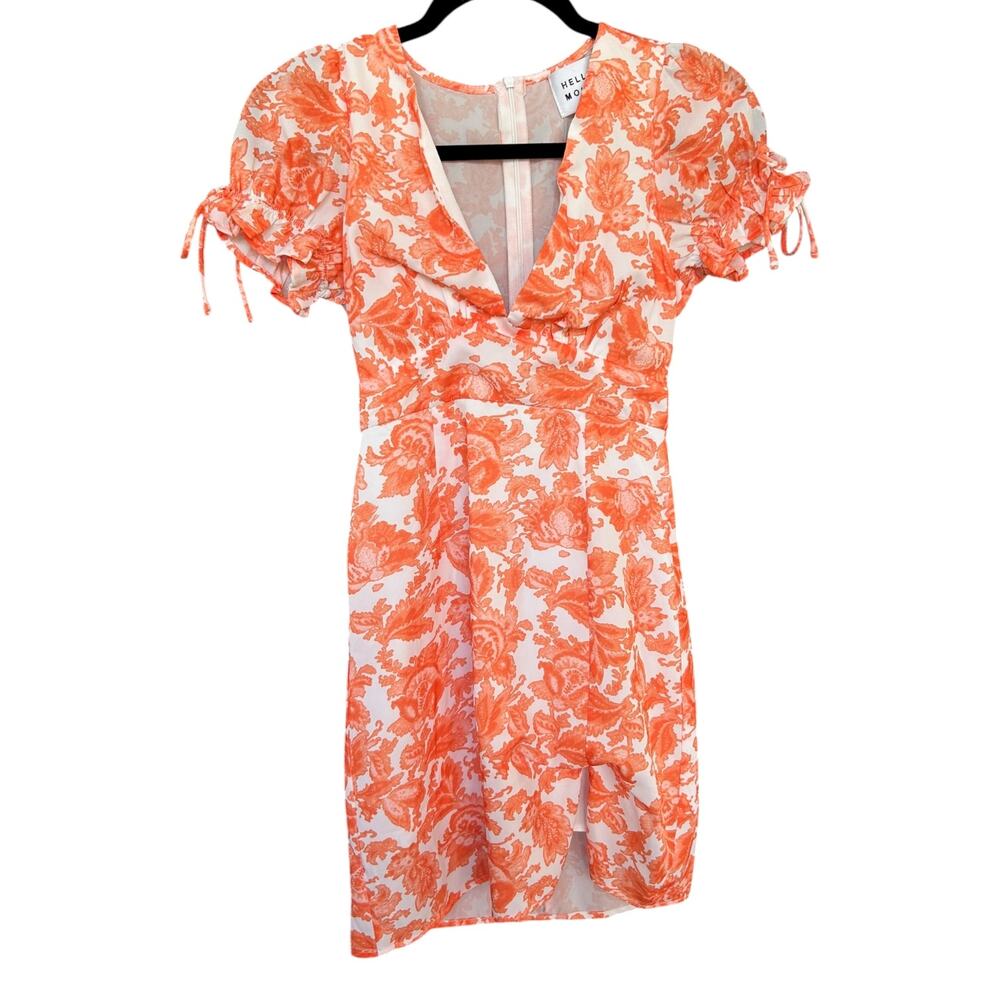Hello Molly Women's Vibrant Orange Floral Papaya Mini Dress Size XS - Picture 4 of 6